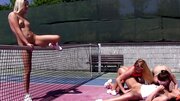 Tennis doubles turn into a lesbian foursome on an outdoor court