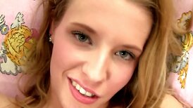 Gorgeous blonde girl masturbates and gives a POV BJ